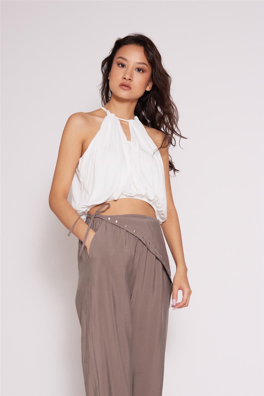 Nisan HALTER YAKA BALON TOP EKRU N26-2352
