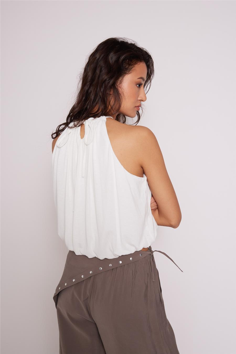 Nisan HALTER YAKA BALON TOP EKRU N26-2352