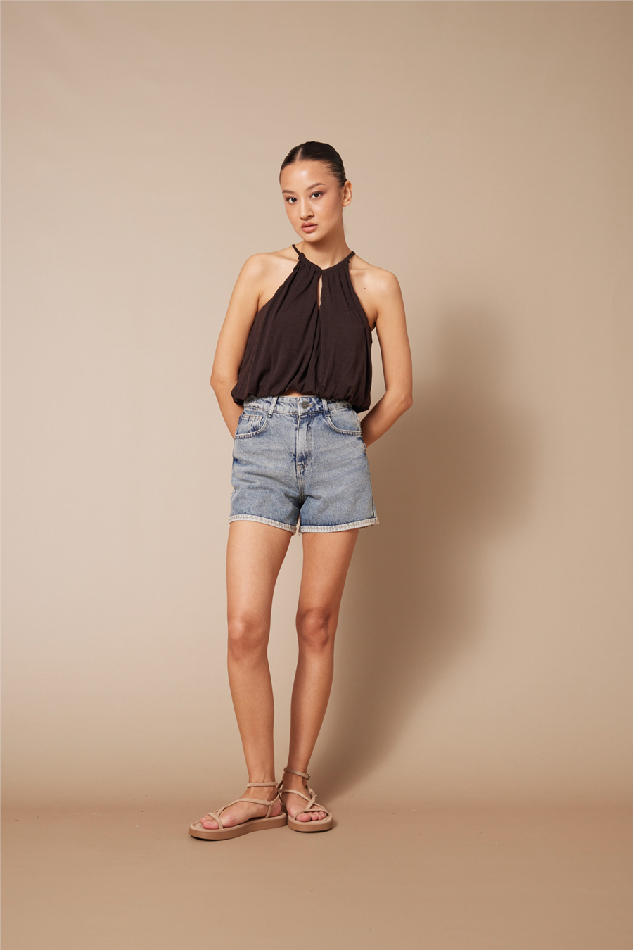 Nisan HALTER YAKA BALON TOP KAHVE N26-2352