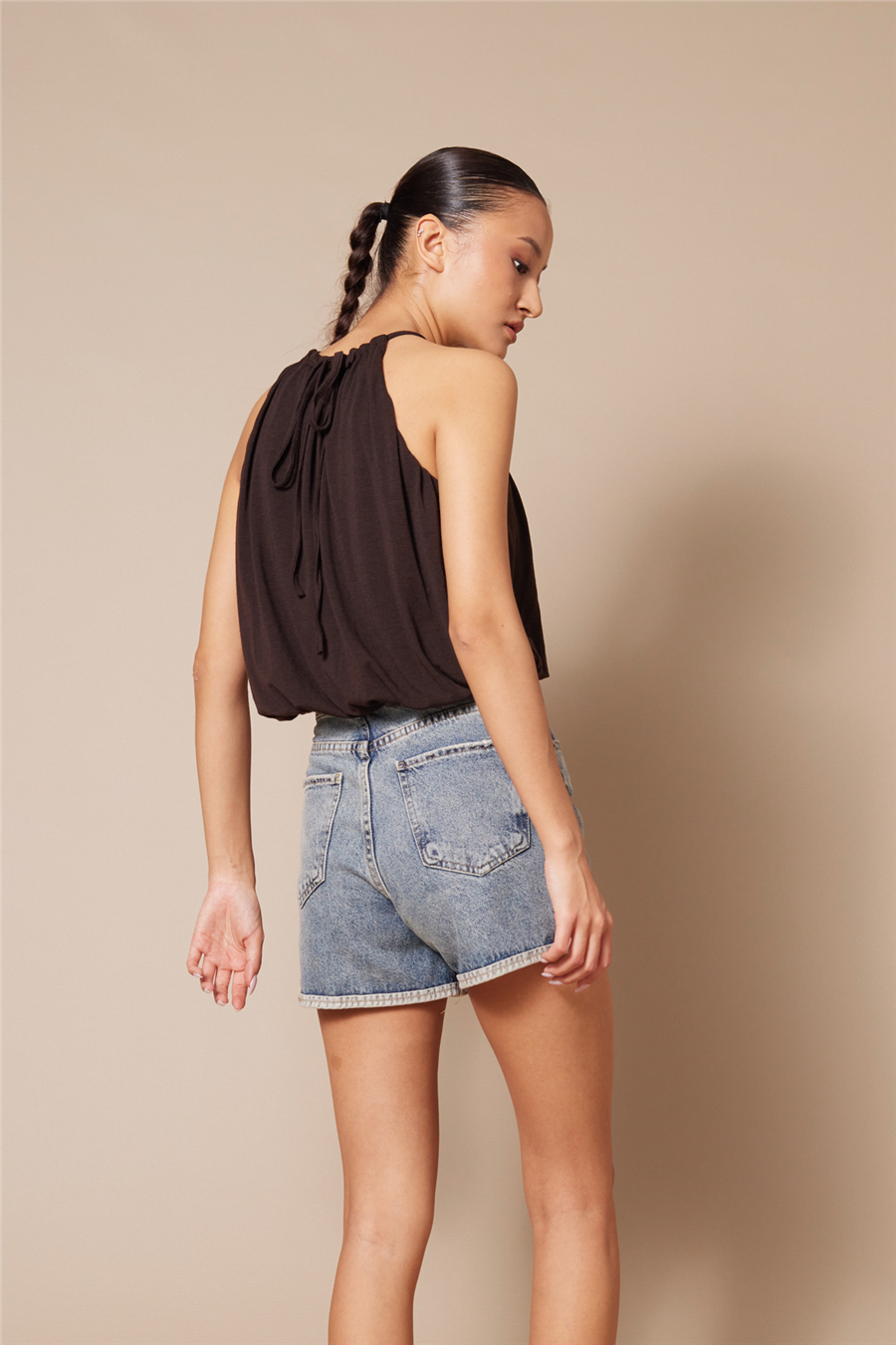 Nisan HALTER YAKA BALON TOP KAHVE N26-2352
