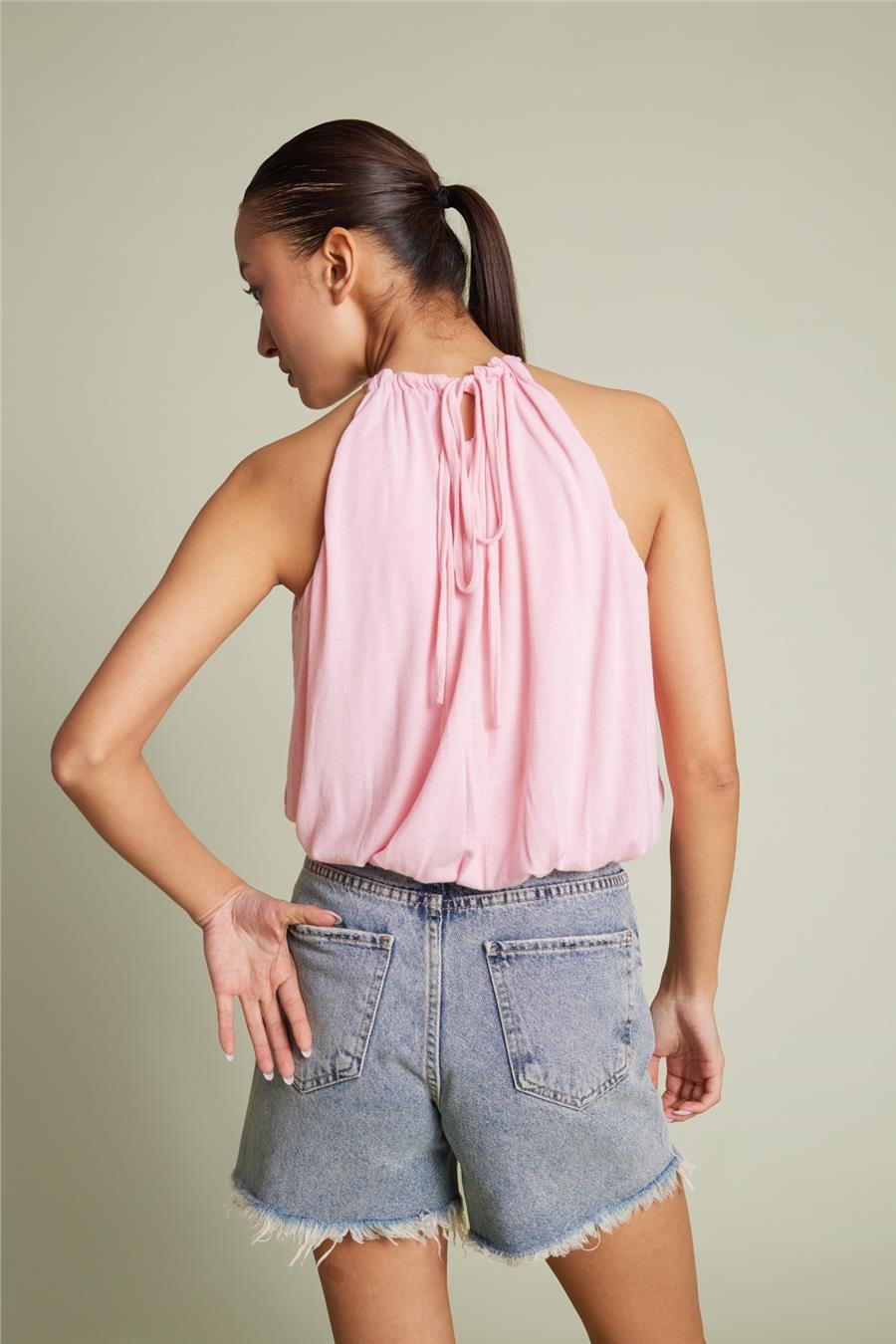 Nisan HALTER YAKA BALON TOP PEMBE N26-2352