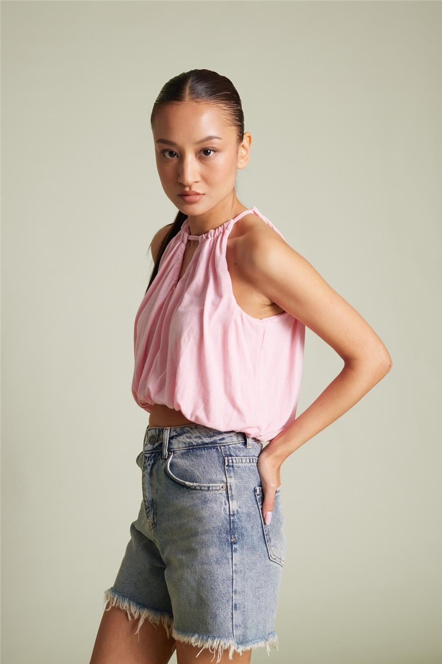 Nisan HALTER YAKA BALON TOP PEMBE N26-2352
