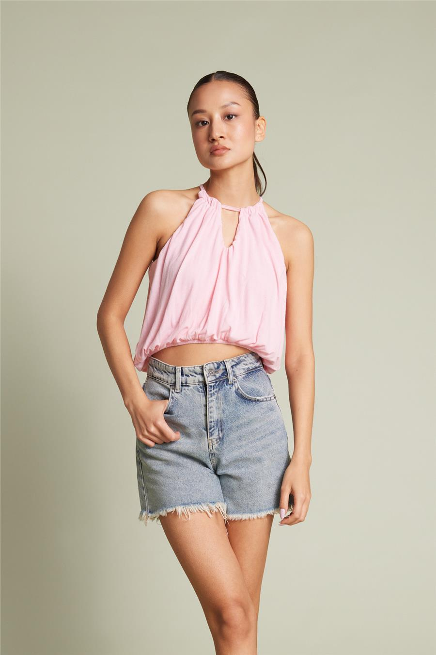 Nisan HALTER YAKA BALON TOP PEMBE N26-2352