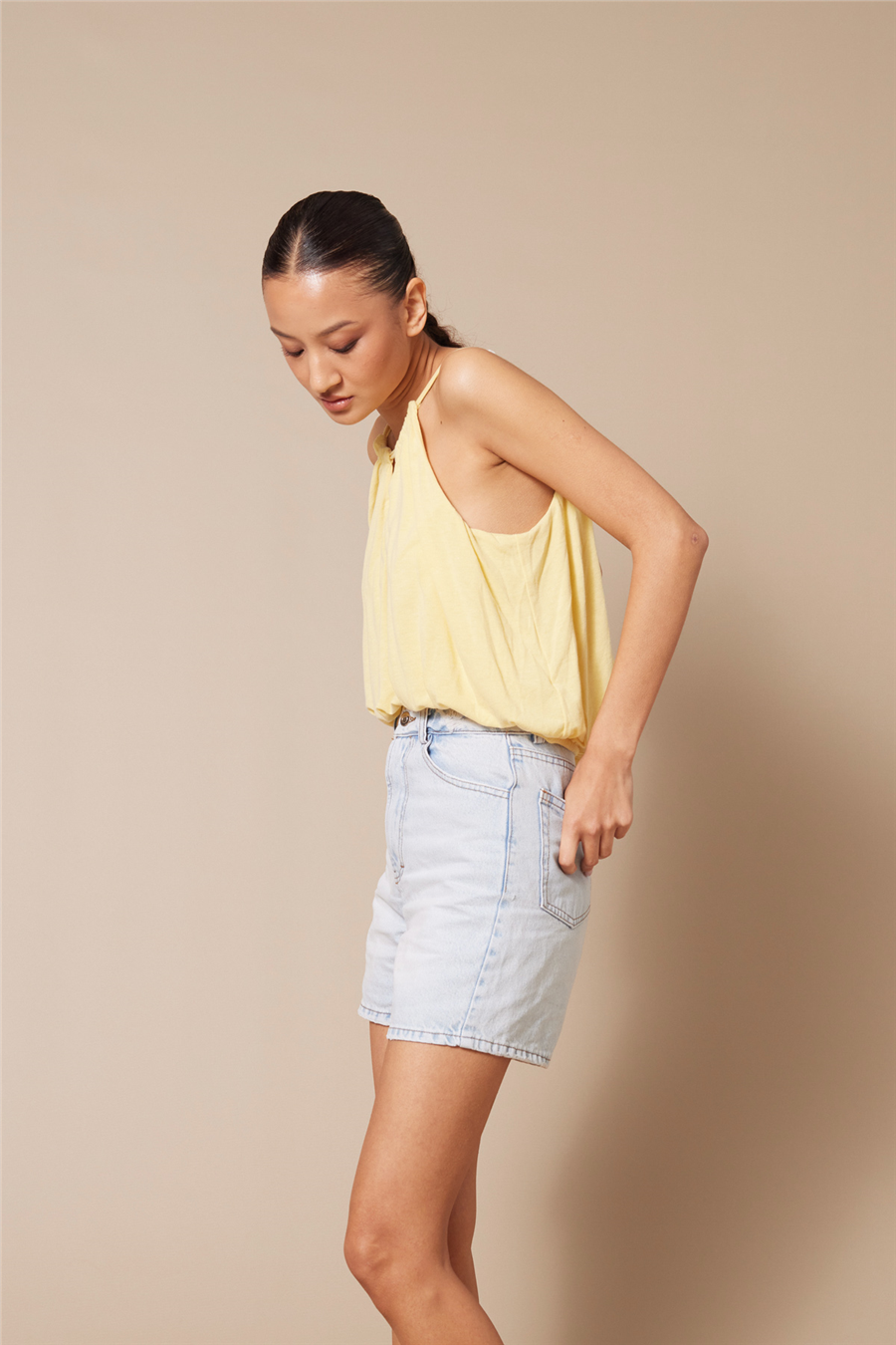 Nisan HALTER YAKA BALON TOP SARI N26-2352