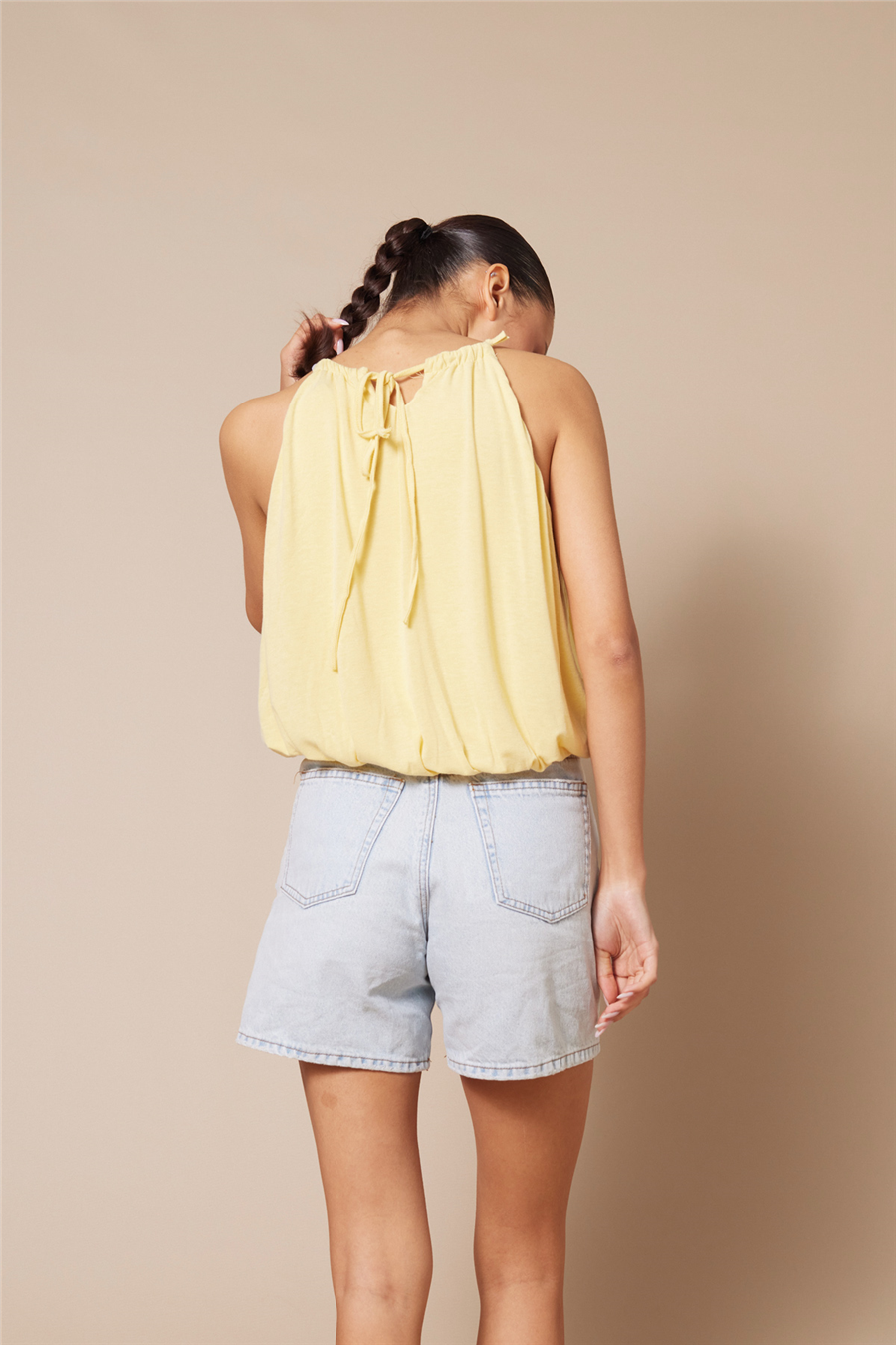 Nisan HALTER YAKA BALON TOP SARI N26-2352