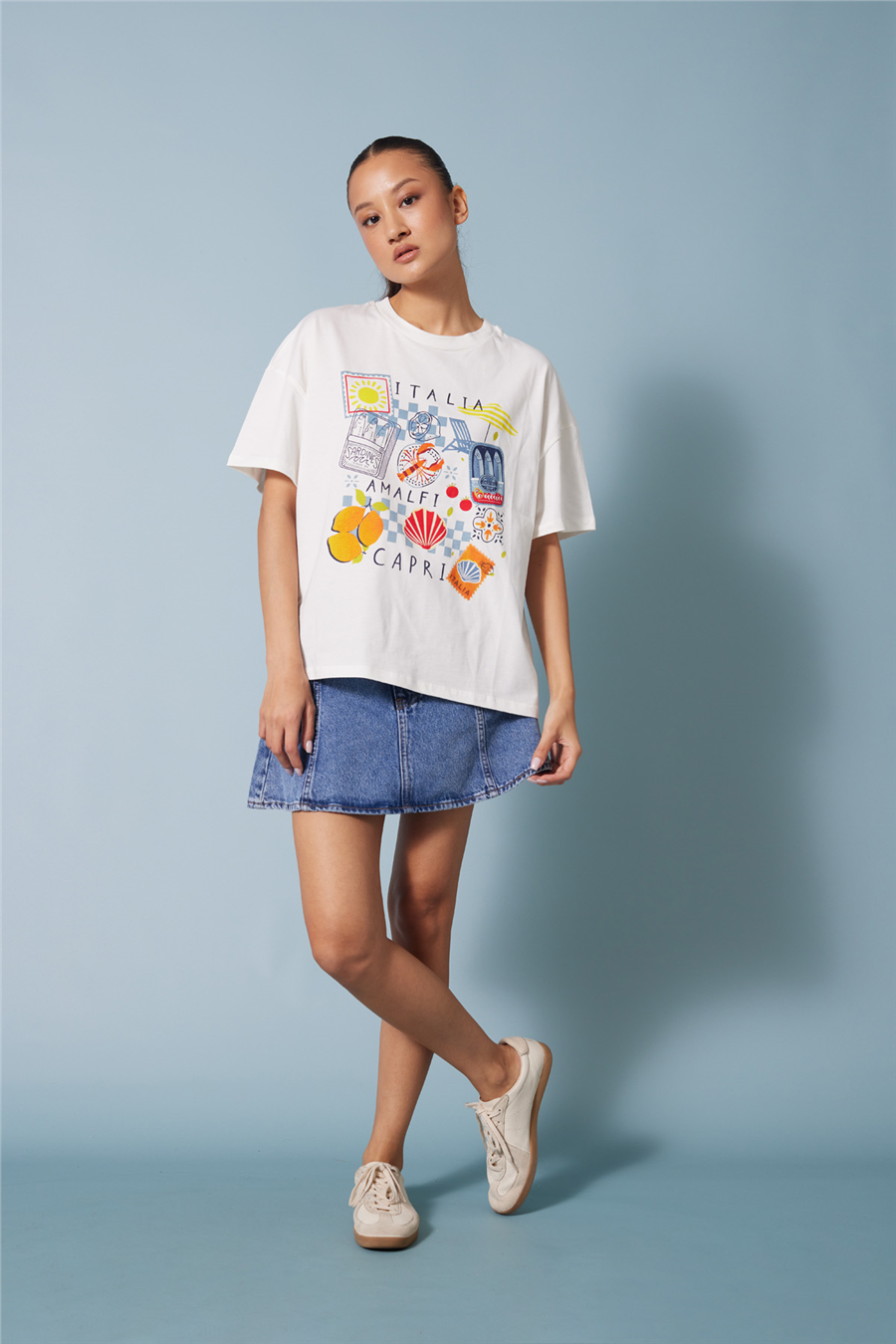 Nisan ITALIA BASKILI KISA KOLLU T-SHIRT EKRU N26-2430