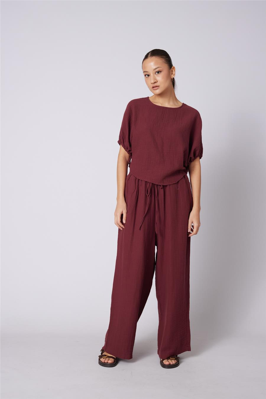 Nisan KABARIK KOLLU PAMUKLU BLUZ BORDO N26-2302