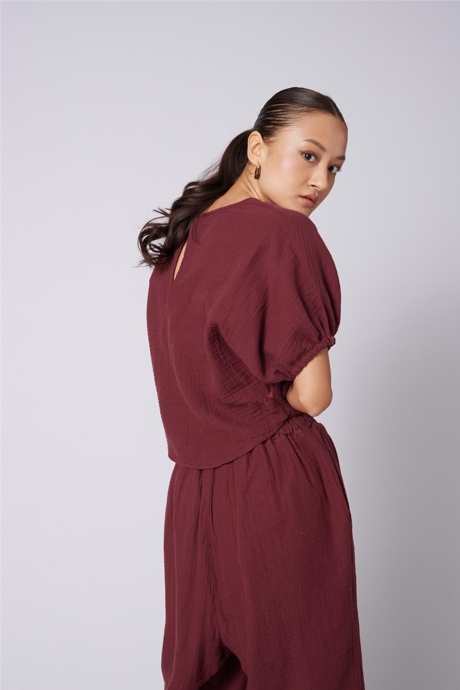 Nisan KABARIK KOLLU PAMUKLU BLUZ BORDO N26-2302