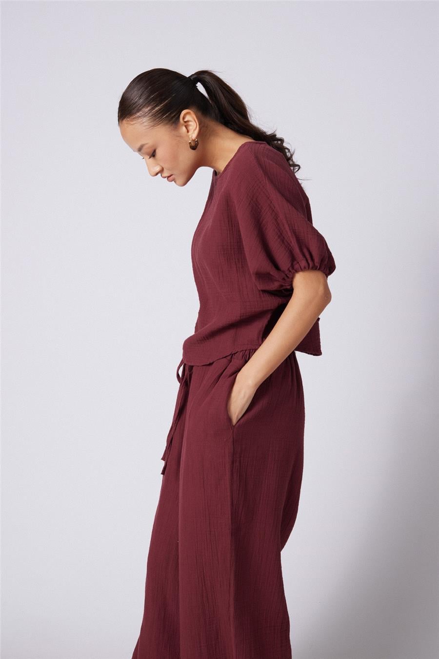 Nisan KABARIK KOLLU PAMUKLU BLUZ BORDO N26-2302