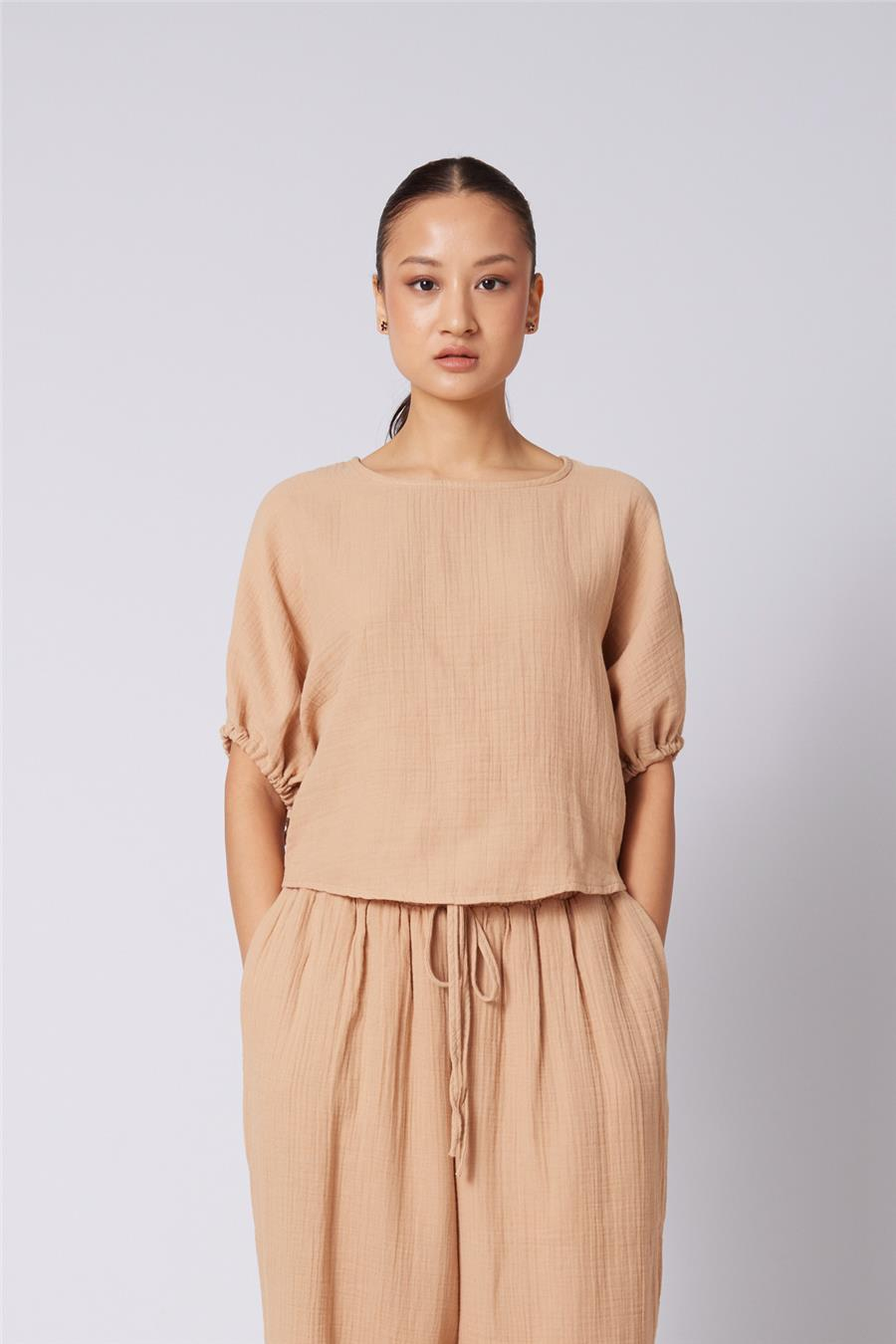 Nisan KABARIK KOLLU PAMUKLU BLUZ CAMEL N26-2302