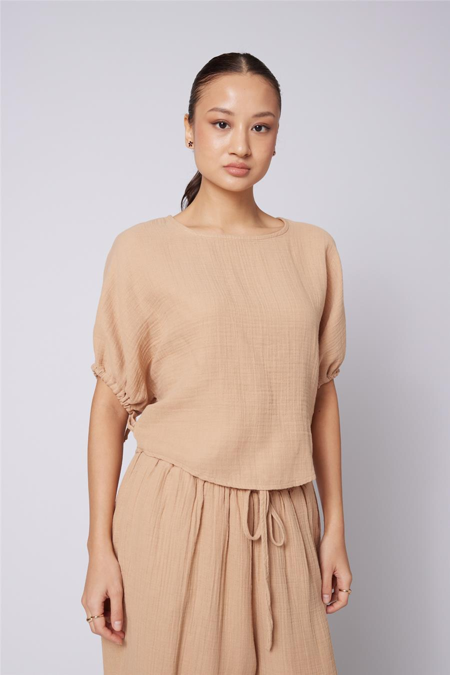 Nisan KABARIK KOLLU PAMUKLU BLUZ CAMEL N26-2302