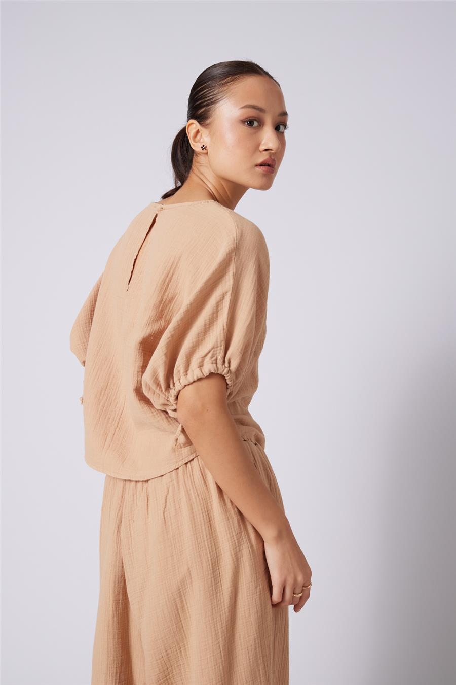 Nisan KABARIK KOLLU PAMUKLU BLUZ CAMEL N26-2302