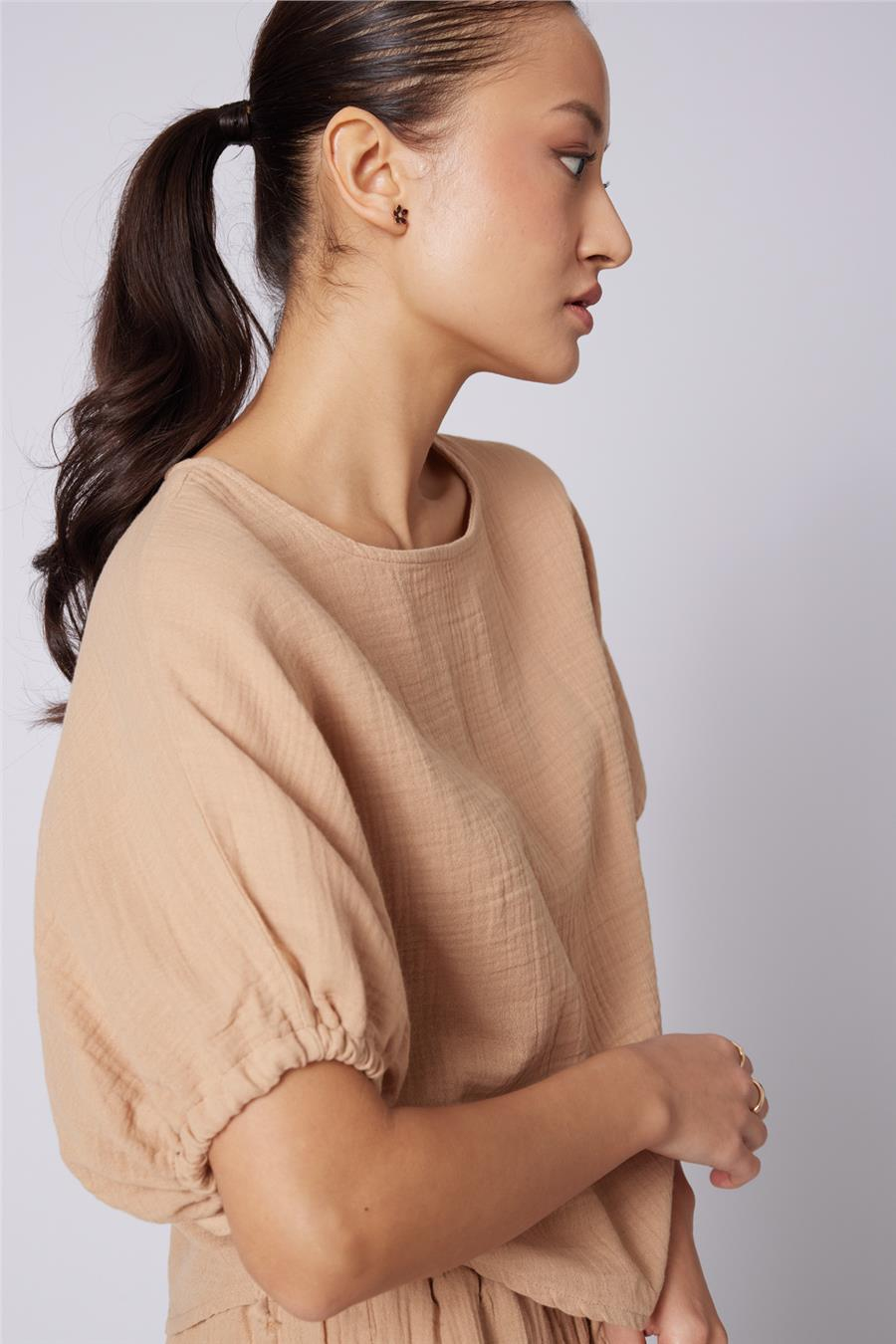 Nisan KABARIK KOLLU PAMUKLU BLUZ CAMEL N26-2302