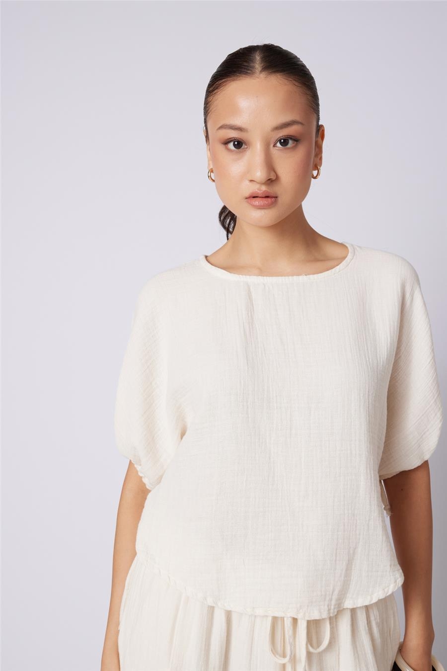 Nisan KABARIK KOLLU PAMUKLU BLUZ NATUREL N26-2302