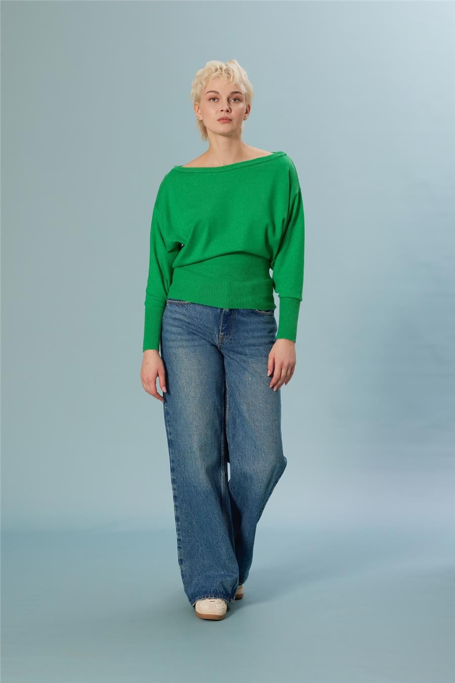 Nisan Kayık Yaka Triko Bluz BENETTON TT4700-Z