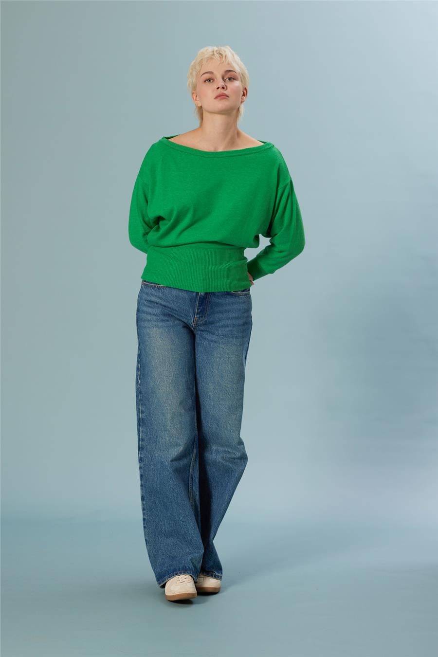 Nisan Kayık Yaka Triko Bluz BENETTON TT4700-Z