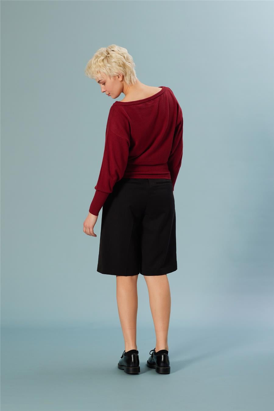 Nisan Kayık Yaka Triko Bluz BORDO TT4700-Z