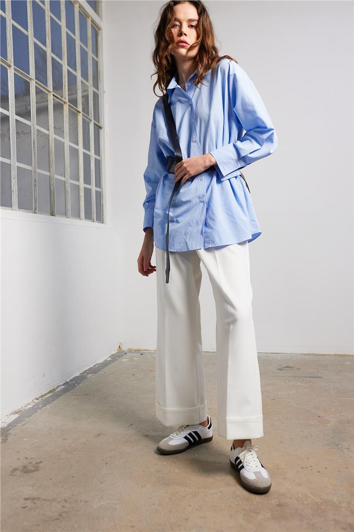 Nisan Belted Oversized Shirt Blue N24-1813