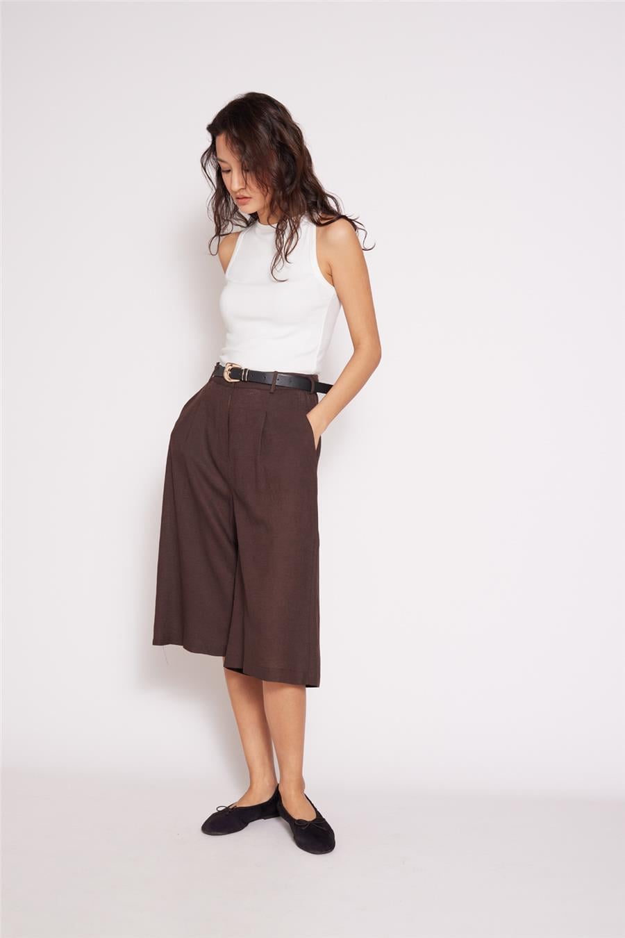 Nisan KETEN KARIŞIMLI BERMUDA KAHVE N26-2409