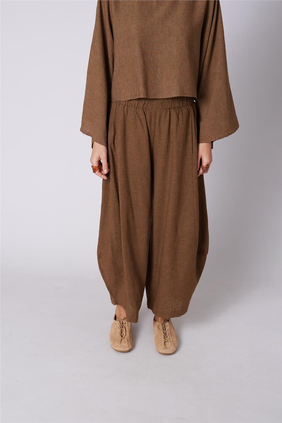 Nisan KETEN KARIŞIMLI HACİMLİ PANTOLON OLIVE N26-2336
