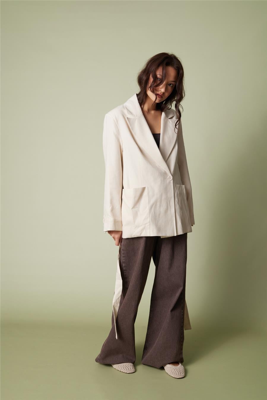 Nisan KETEN KARIŞIMLI KUŞAKLI BLAZER CEKET BEJ N26-2295