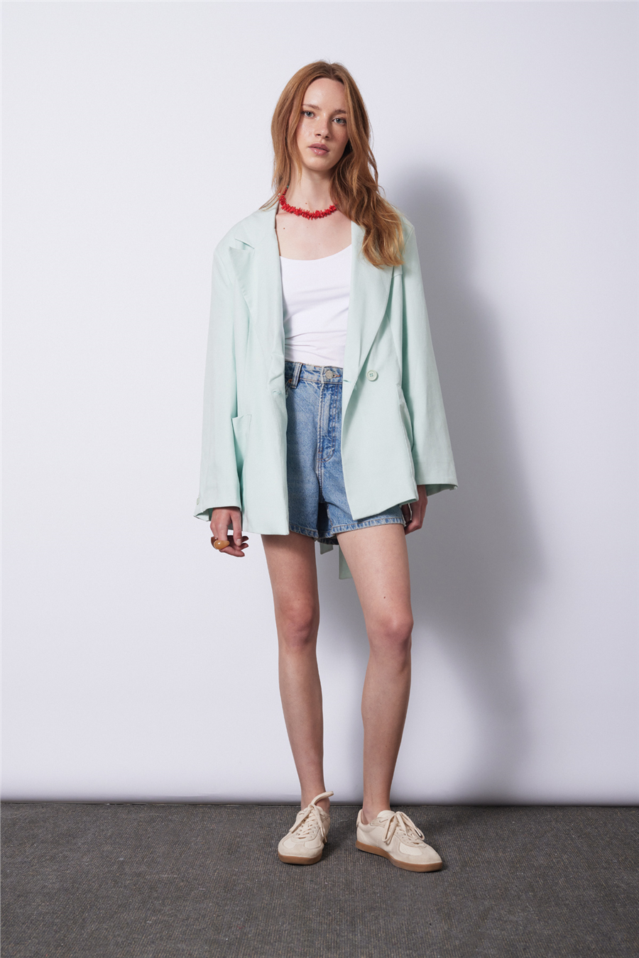 Nisan KETEN KARIŞIMLI KUŞAKLI BLAZER CEKET MİNT N26-2295