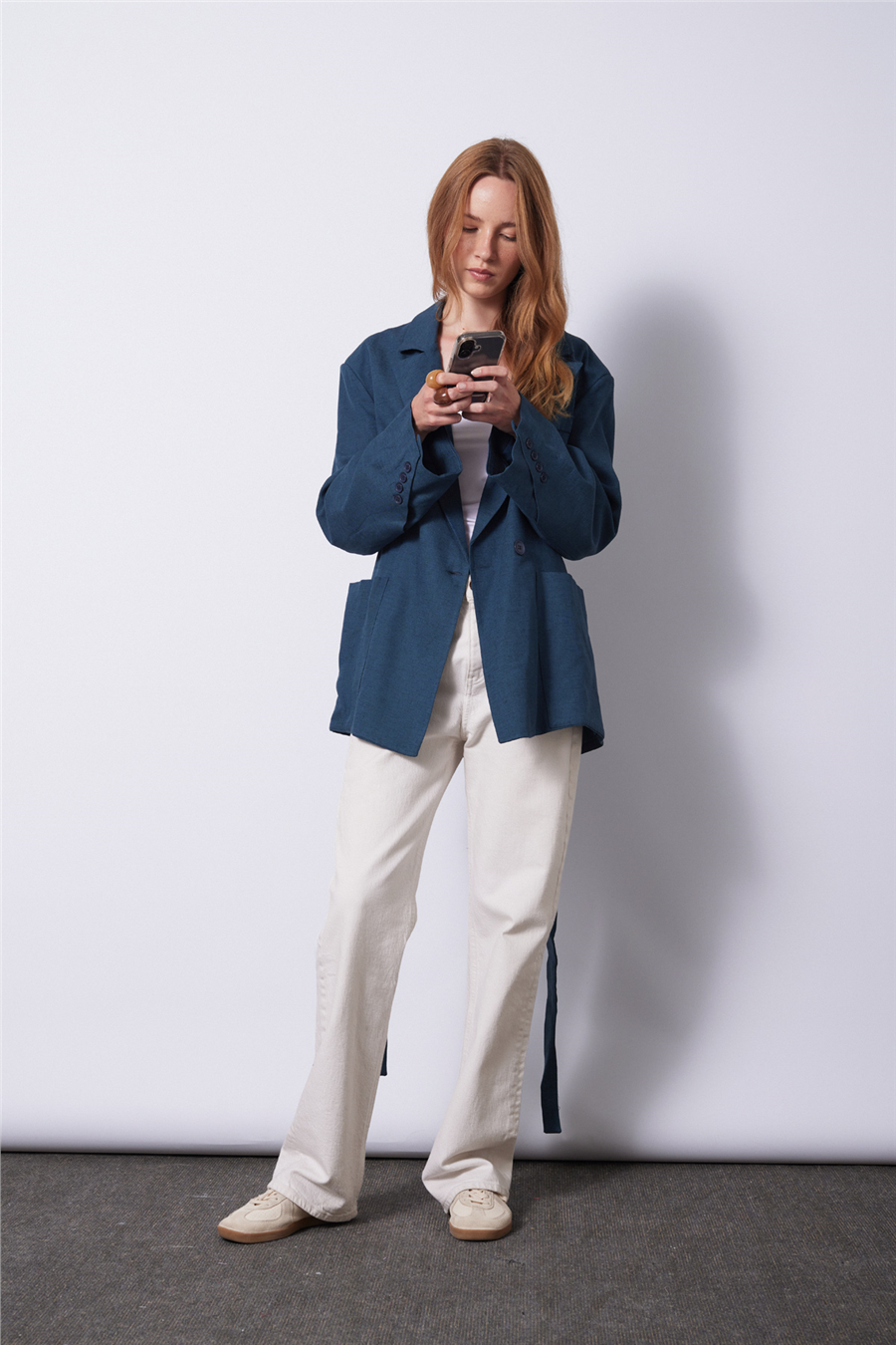 Nisan KETEN KARIŞIMLI KUŞAKLI BLAZER CEKET İNDİGO N26-2295