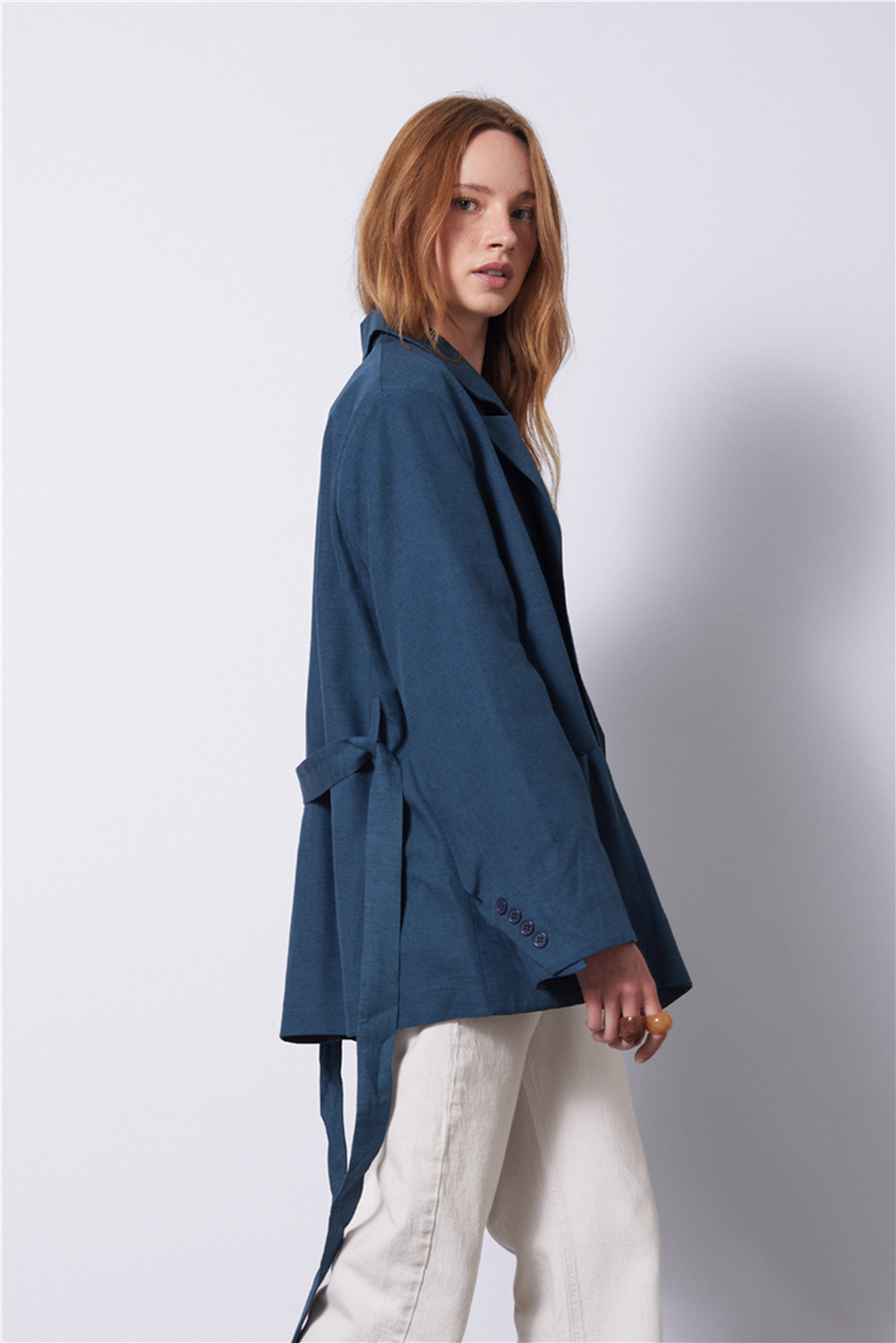 Nisan KETEN KARIŞIMLI KUŞAKLI BLAZER CEKET İNDİGO N26-2295
