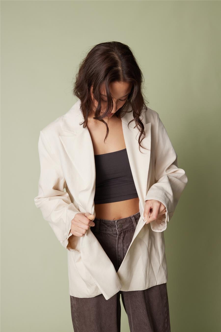 Nisan KETEN KARIŞIMLI KUŞAKLI BLAZER CEKET BEJ N26-2295