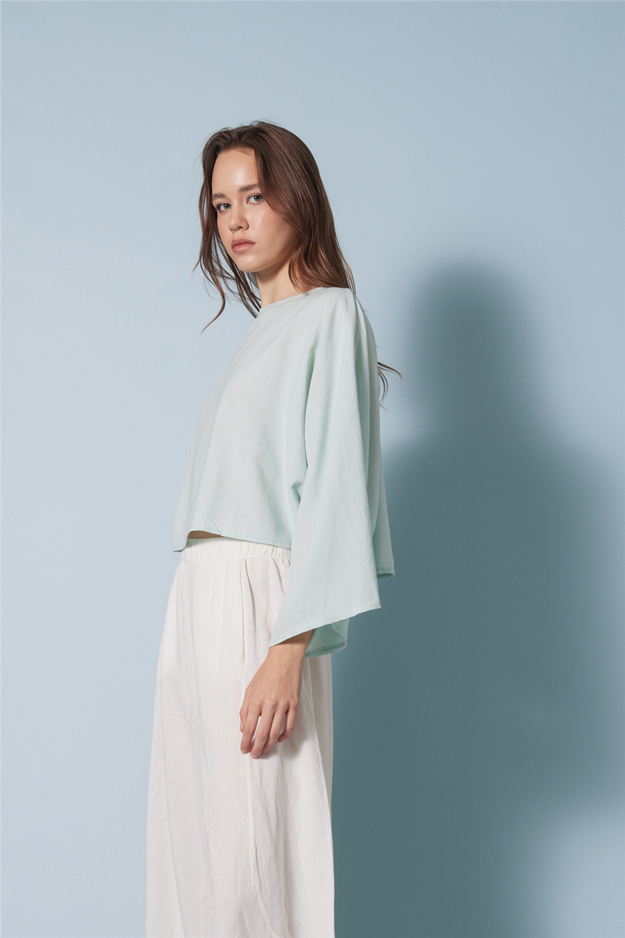 Nisan KETEN KARIŞIMLI PELERİN BLUZ MİNT N26-2300