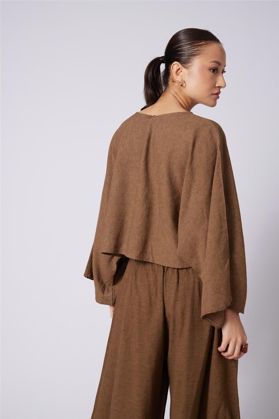 Nisan KETEN KARIŞIMLI PELERİN BLUZ OLIVE N26-2300