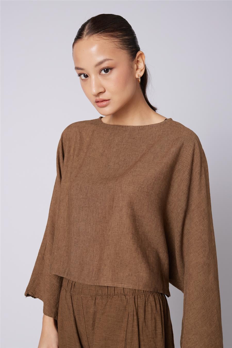 Nisan KETEN KARIŞIMLI PELERİN BLUZ OLIVE N26-2300