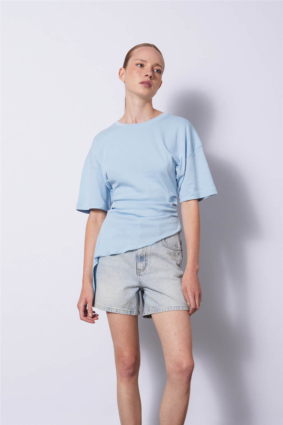 Nisan KISA KOLLU ASİMETRİK T-SHIRT BEBE MAVİ N26-2321