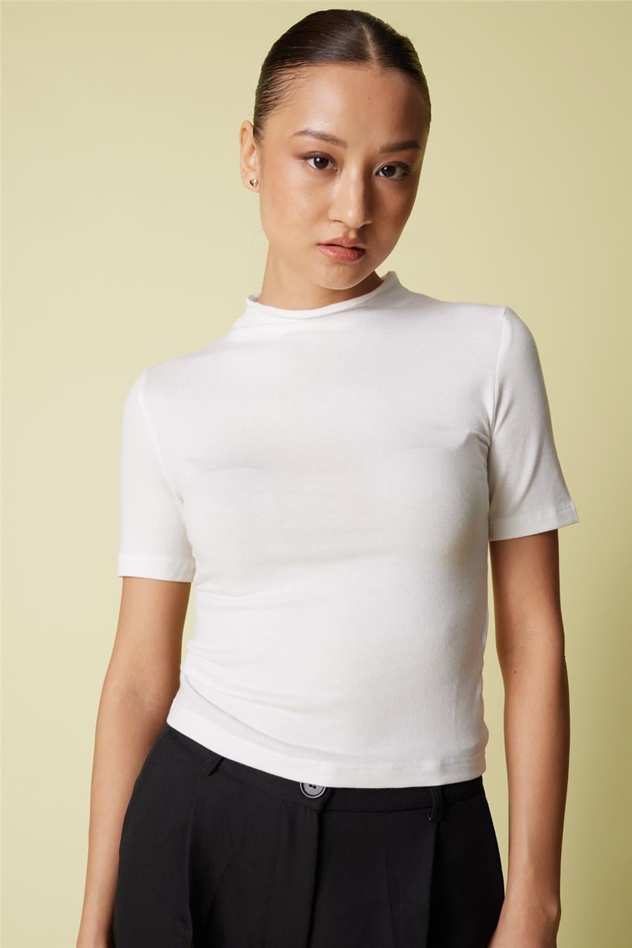 Nisan KISA KOLLU BASİC T-SHIRT EKRU N25-2059