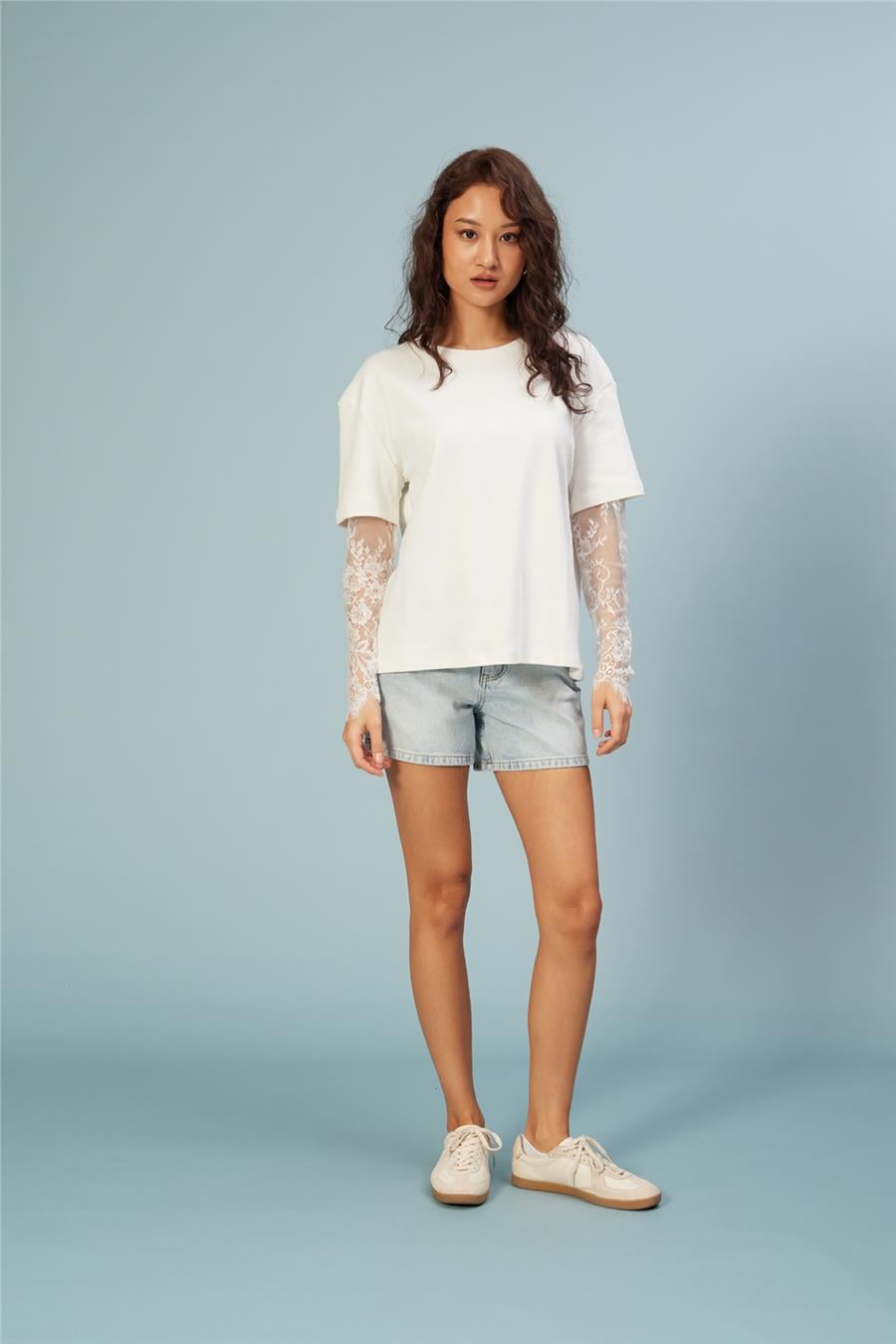Nisan KOLLARI DANTEL DETAYLI T-SHIRT EKRU N26-2320