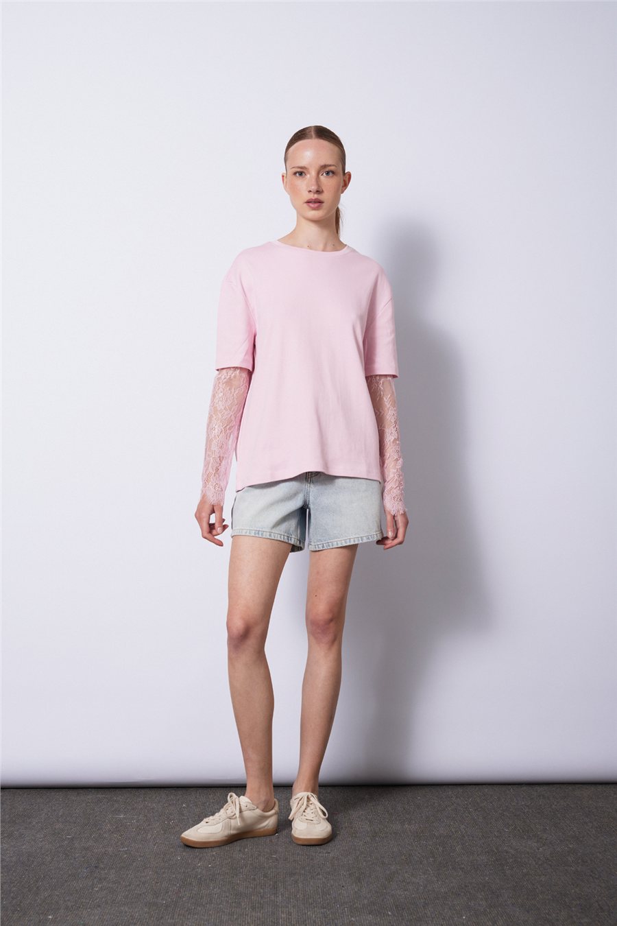 Nisan KOLLARI DANTEL DETAYLI T-SHIRT PEMBE N26-2320