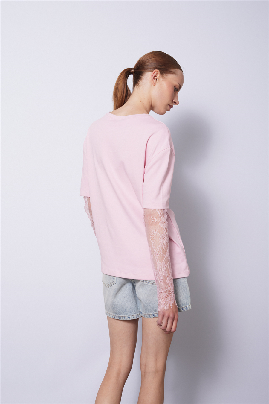 Nisan KOLLARI DANTEL DETAYLI T-SHIRT PEMBE N26-2320