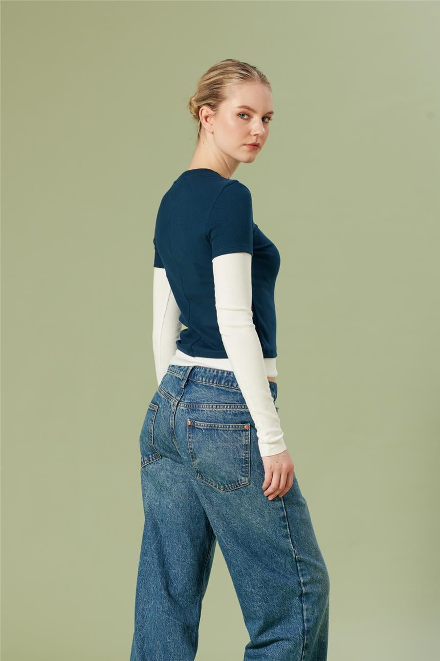 Nisan KONTRAST BİSİKLET YAKA T-SHIRT İNDİGO N26-2256