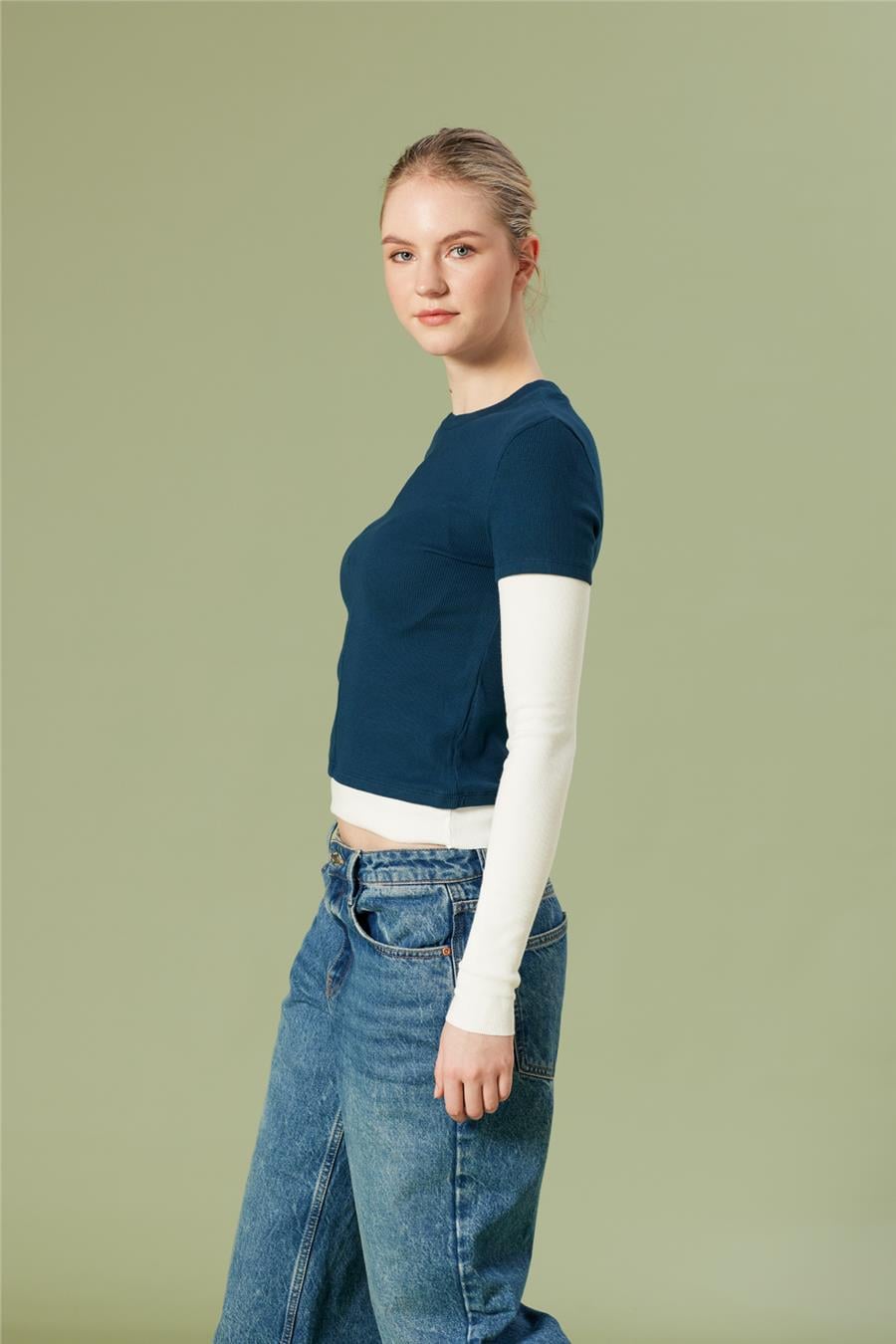 Nisan KONTRAST BİSİKLET YAKA T-SHIRT İNDİGO N26-2256