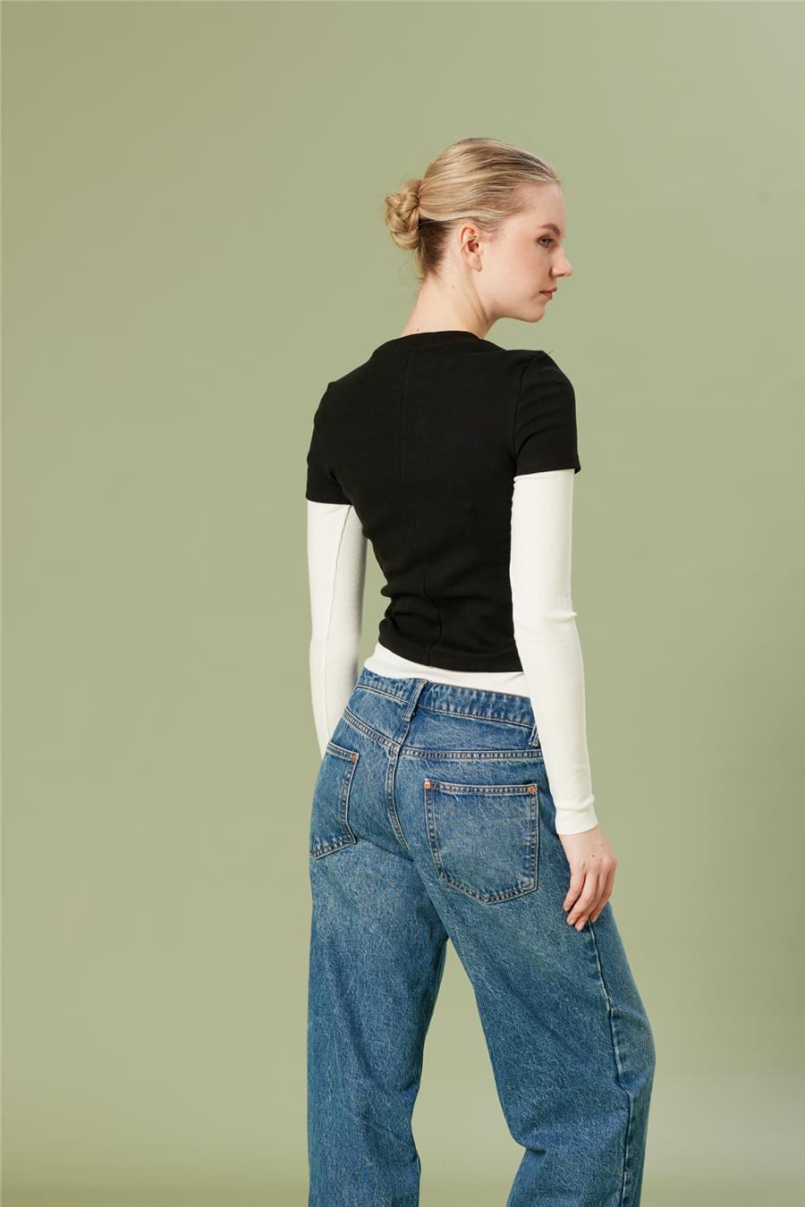 Nisan KONTRAST BİSİKLET YAKA T-SHIRT SİYAH N26-2256