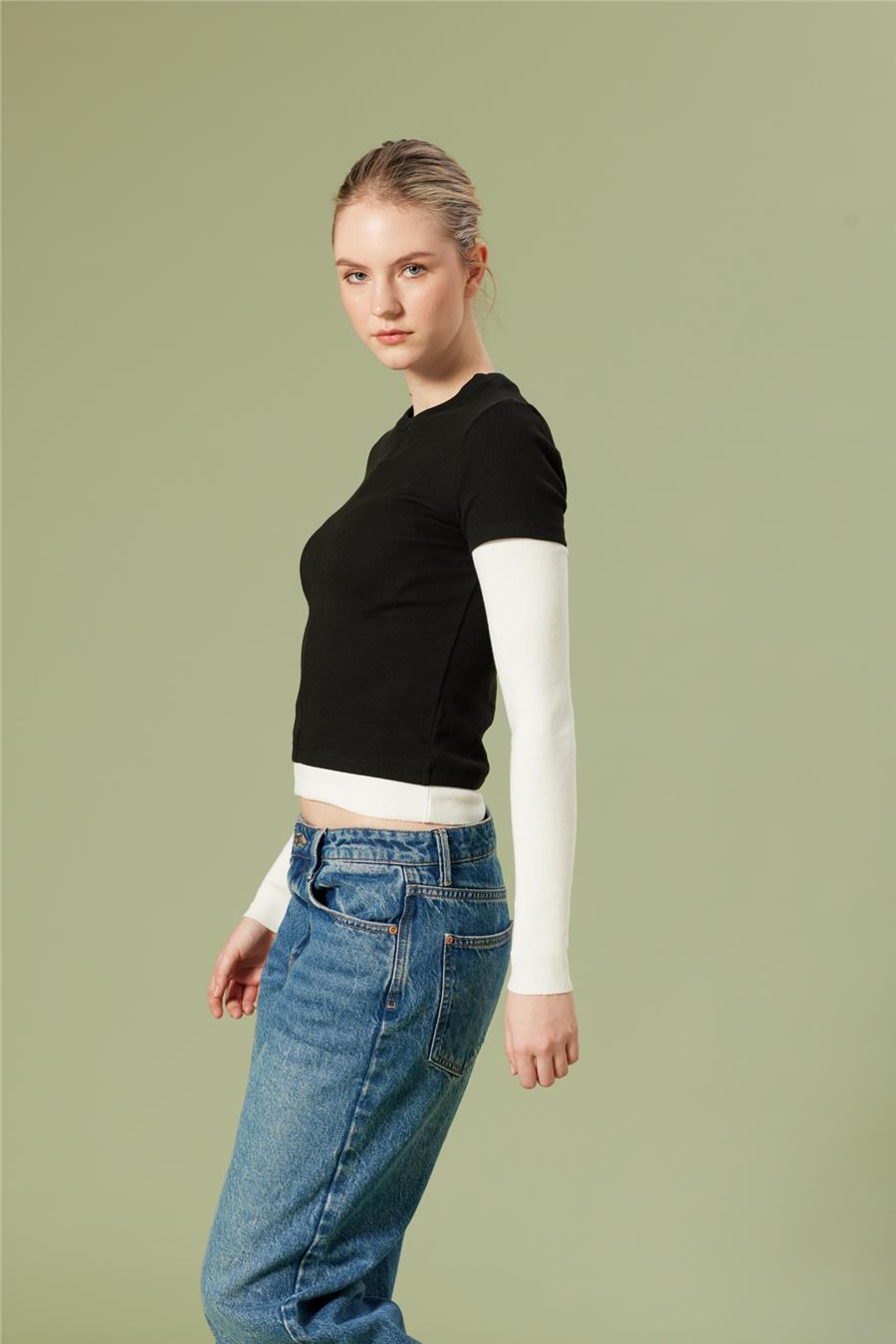 Nisan KONTRAST BİSİKLET YAKA T-SHIRT SİYAH N26-2256
