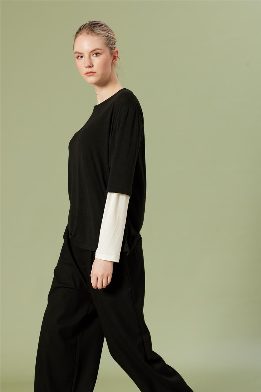 Nisan KONTRAST DETAYLI BİSİKLET YAKA T-SHIRT SİYAH N26-2268