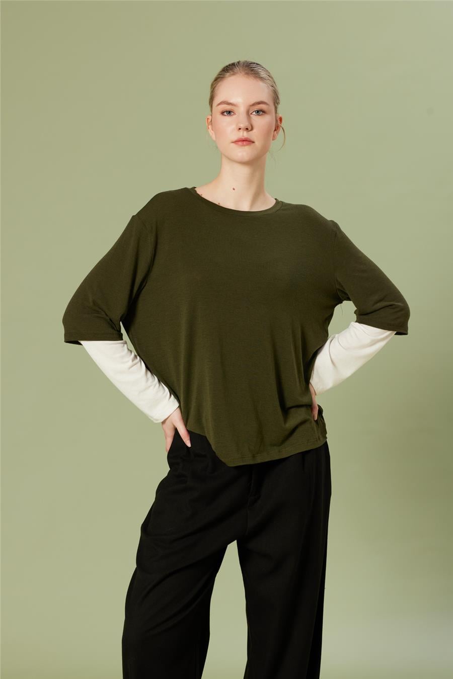 Nisan KONTRAST DETAYLI BİSİKLET YAKA T-SHIRT HAKİ N26-2268