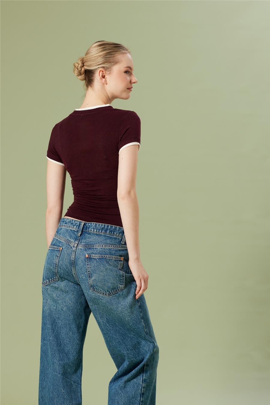 Nisan KONTRAST DETAYLI T-SHIRT BORDO N26-2265