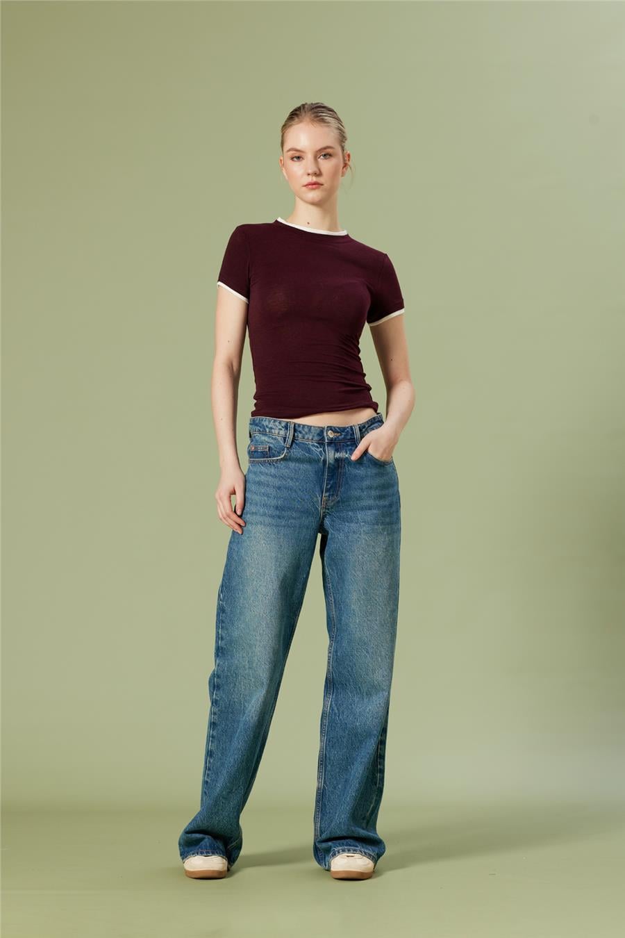 Nisan KONTRAST DETAYLI T-SHIRT BORDO N26-2265