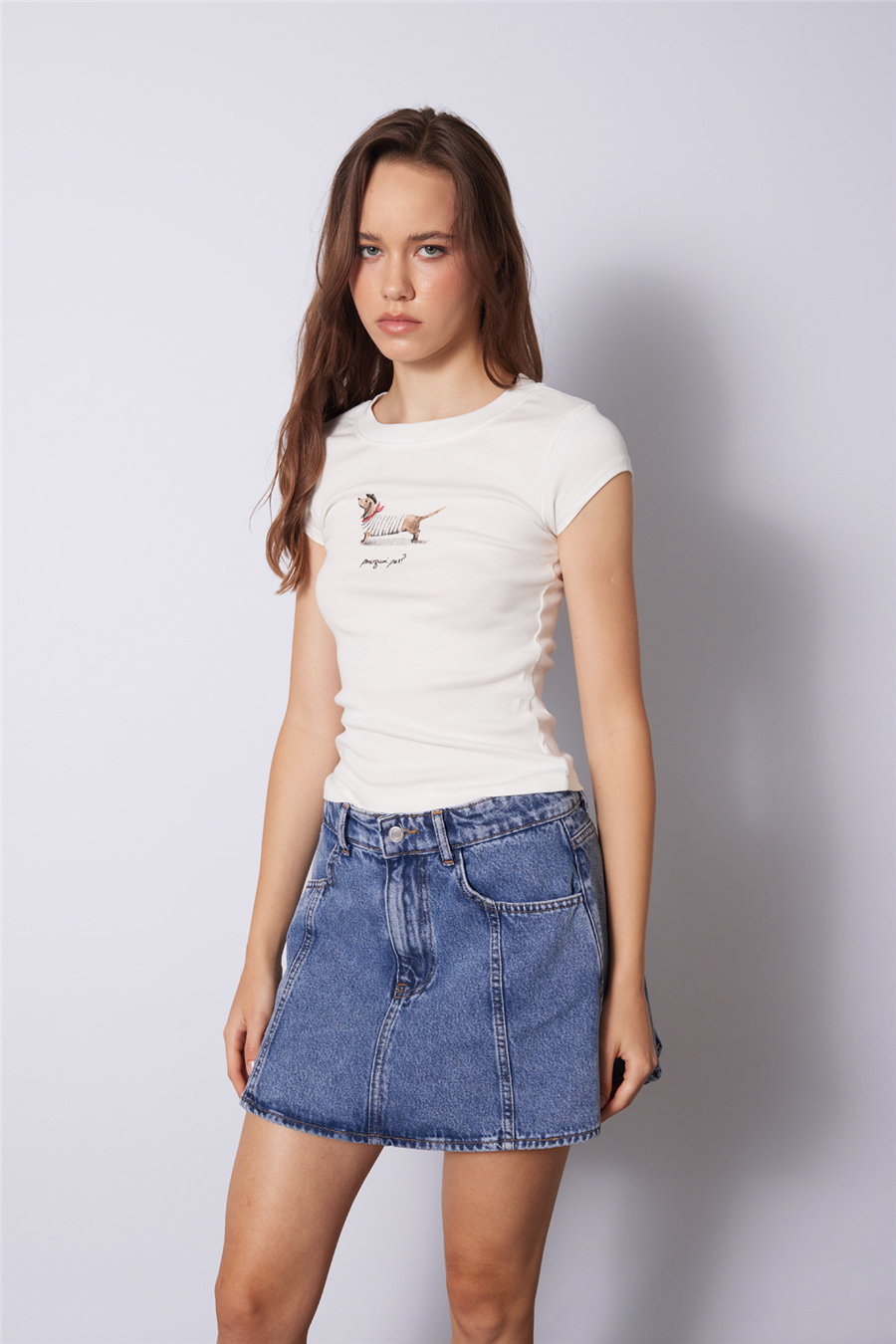 Nisan KÖPEK BASKILI PAMUKLU T-SHIRT EKRU N26-2385