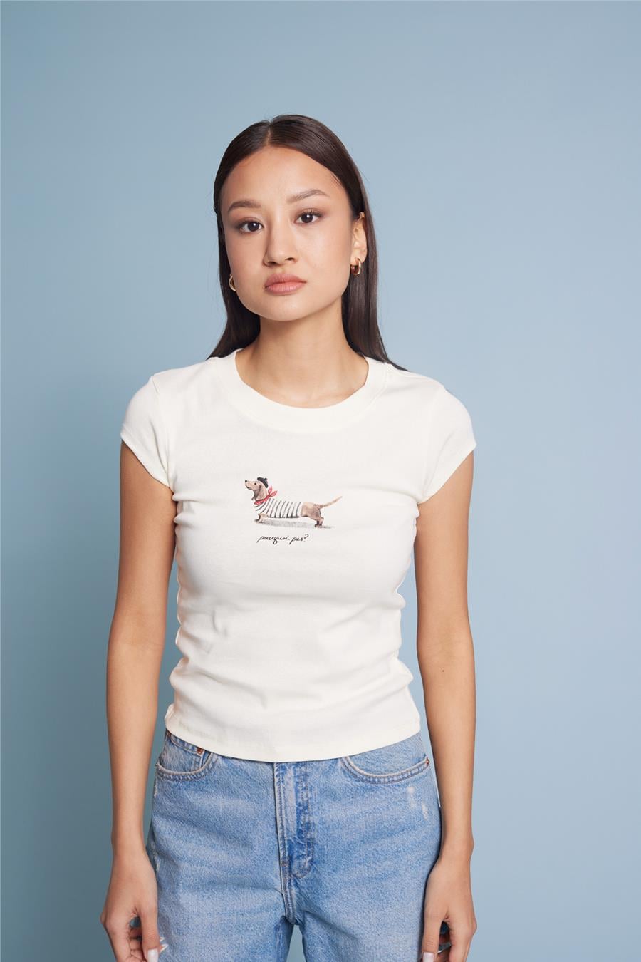 Nisan KÖPEK BASKILI PAMUKLU T-SHIRT NATUREL N26-2385