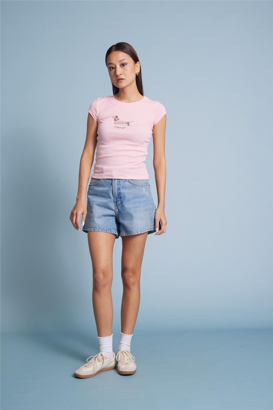 Nisan KÖPEK BASKILI PAMUKLU T-SHIRT PEMBE N26-2385