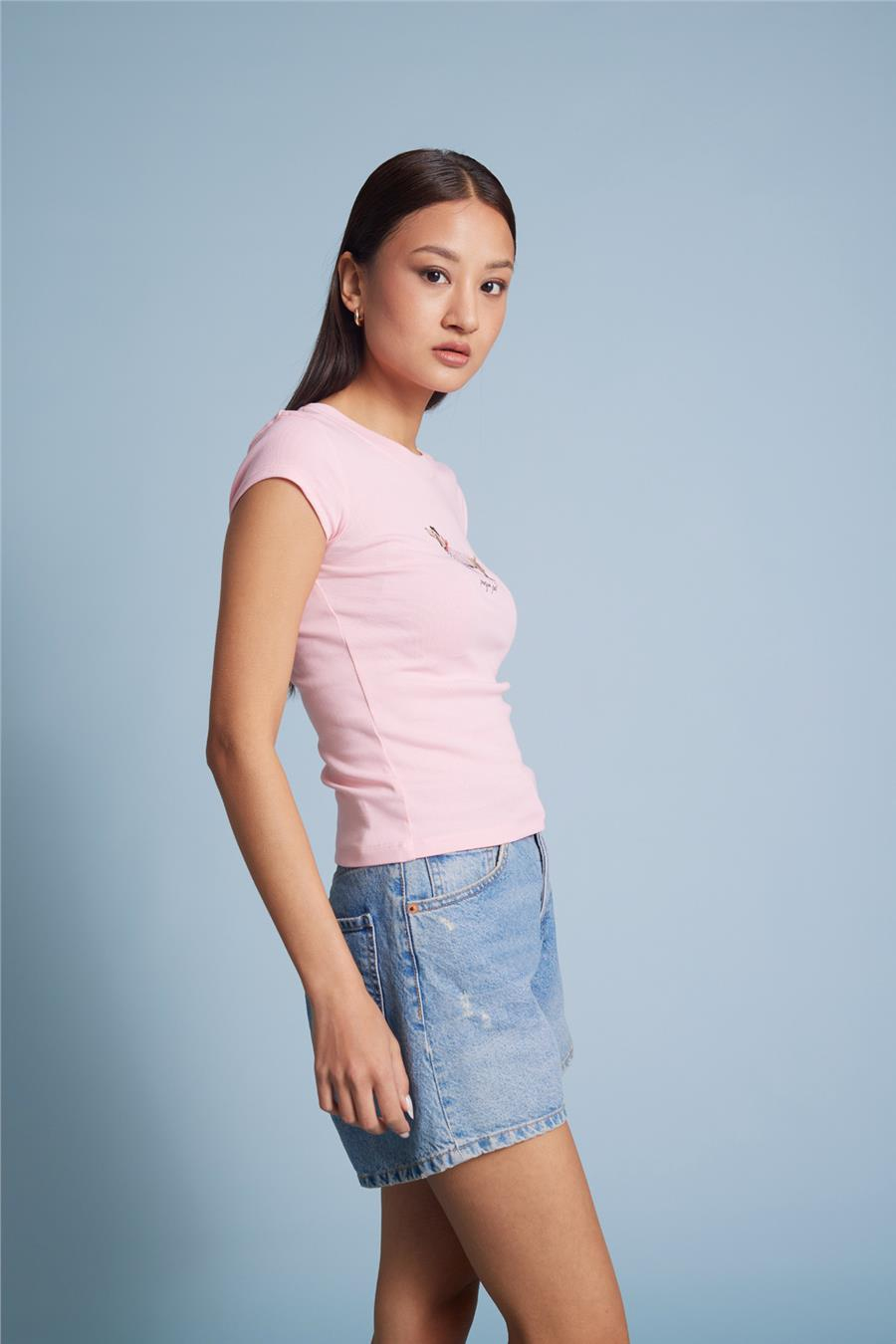 Nisan KÖPEK BASKILI PAMUKLU T-SHIRT PEMBE N26-2385