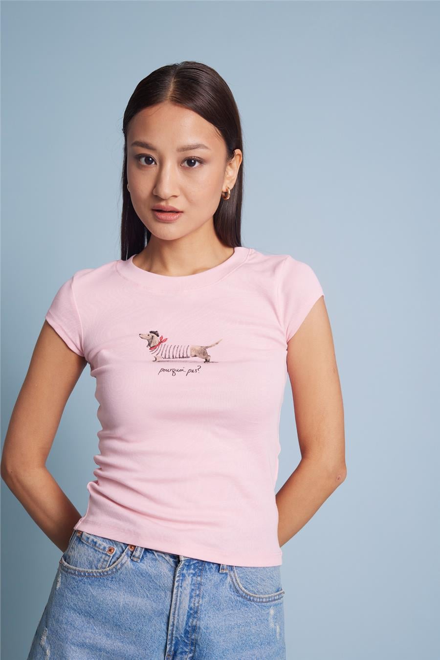 Nisan KÖPEK BASKILI PAMUKLU T-SHIRT PEMBE N26-2385